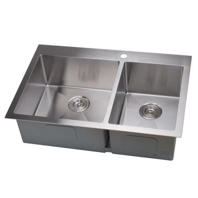 China Without Faucet 33X22 Inch Drop-In Topmount 16 Gauge Stainless Steel Double Bowl Kitchen Sink for sale