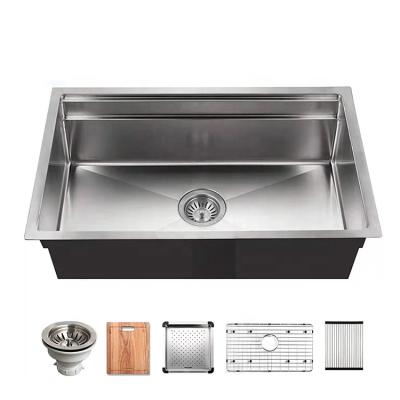 China Without Faucet Workstations Sinks Handmade American Ledge Kitchen Sink Single Bowl 304 Stainless Steel Lavatory Sinks for sale