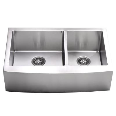 China Without Faucet 33x20 Inch Apron Front 16 Gauge Stainless Steel Double Bowl Kitchen Sink for sale