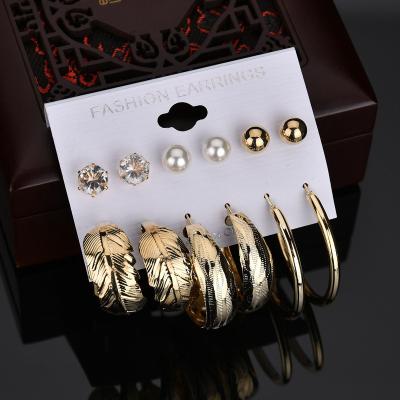 China TRENDY Earrings 6 Pairs Large Rhinestone Set Circle Personalized Earrings In Stock for sale