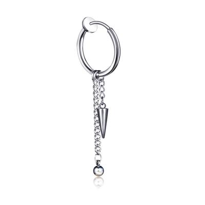 China Hiphop Men's stainless steel ear clip with tassel chain earrings, sold individually for sale