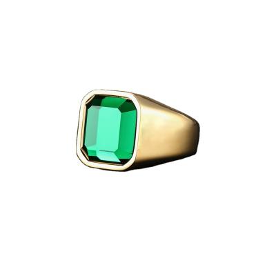 China Hiphop Mens Green Crystal Gold Plated Stainless Steel Ring for sale