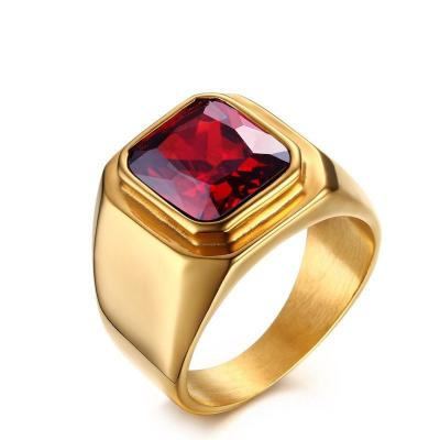 China Hiphop Mens Red Crystal Silver Plated Stainless Steel Ring for sale