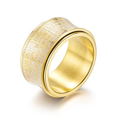 China Hiphop Ring Jewelry Rotatable Scripture Stainless Steel Gold Ring Men for sale