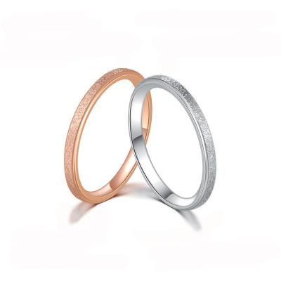 China TRENDY Tail Ring Pressed Sand Ring Rose Gold Fine Frosted Pair Ring Stainless Steel Couple 18K Trendy Micro Insert J04 for sale