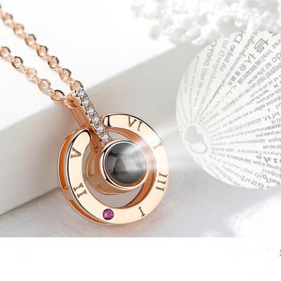 China Romantic Women Rose Gold Silver Necklace 925 Sterling Silver by Kolye 100 Languages ​​I Love You Around Pendant Necklace for sale