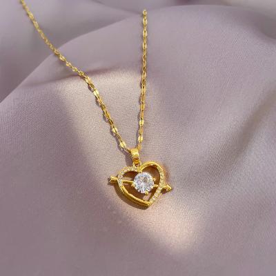 China TRENDY For Valentines Day Gift Hiphop 18k Gold Plated Zircon Heart Necklace One Arrow Pierces Heart Pendant Necklace SL-NC069 for sale