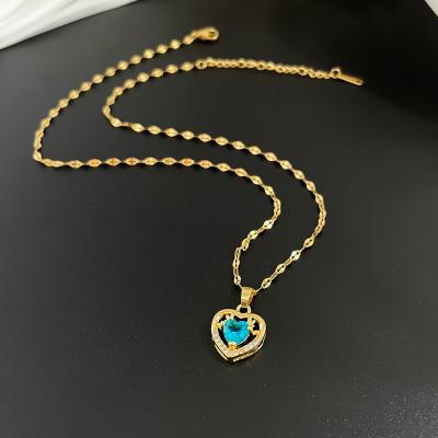 China TRENDY for valentines day gift Hiphop 18k gold plated BLUE zircon heart necklace one arrow pierces heart pendant necklace SL-NC073 for sale