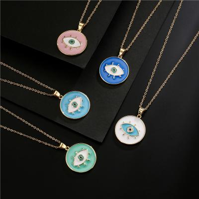 China CLASSIC tukish geometric eye jewelry women copper 18k gold plated colorful enamel eye necklace jewelry SL-N017 for sale