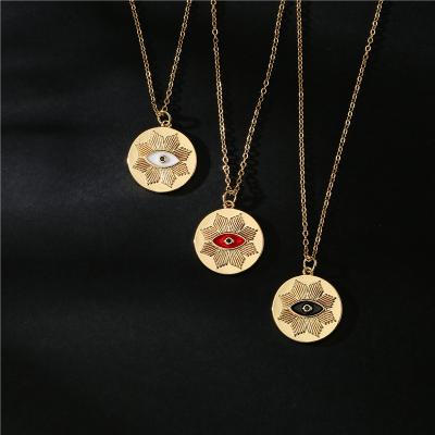 China Wholesale Cute Round Coin Necklace Eye Necklace 18K Gold Copper Pendant Necklace For Women Jewelry SL-021 for sale