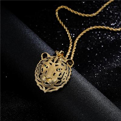 China Cute Gold Animal Head Micro Pave Zircon CZ Diamond Necklace Men HipHop Jewelry Ruby Eye Iced Out Crystal Tiger Necklace SL-N023 for sale