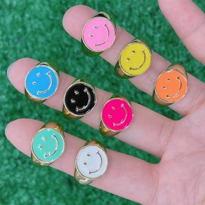 China Hiphop Fashion Smiling Face Ring 18k Gold Plated Copper Jewelry Ring Gift For Women Men SL-R016 for sale