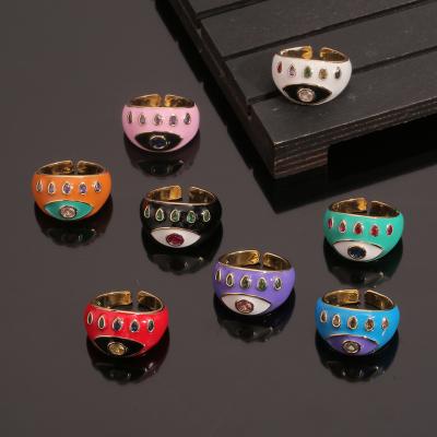 China FASHIONABLE Wholesale Adjustable 18k Gold Plated Enamel Turkish Eye Open Ring Crystal CZ Eyes Rings For Women SL-RC034 for sale