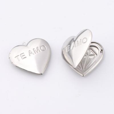 China TE AMO romantic rhodium stainless steel 29x29mm DIY love heart shaped hiphop box pendant for necklace jewelry SL-PS004 for sale