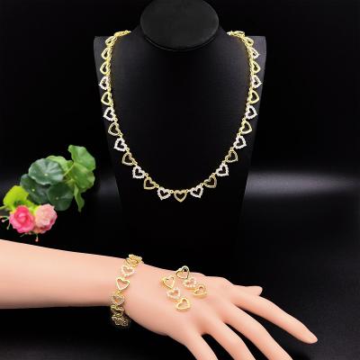 China Vintage Women Gold Plated Cubic Zircon Pendant Necklace Earring Bracelet Heart Shaped Jewelry Sets For Women Jewelry SL-JSC010 for sale