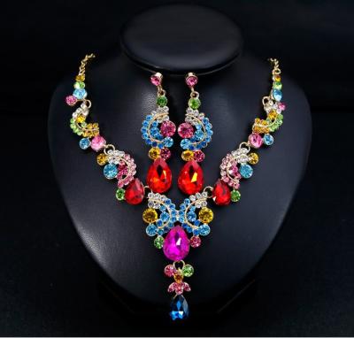 China Romantic Wedding Jewelry Sets Luxury Crystal Women Necklace Earrings Bridal Fashion Jewelry Set SL-JSA1001 for sale