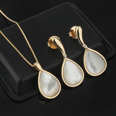 China Romantic Lady Water Drop Earrings And Pendant Zircon Shell Gold Jewelry Sets Necklace Set SL-JSC028 for sale