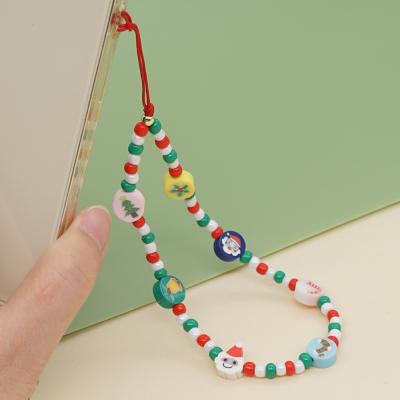 China Cute Christmas Strap Mobile Phone Charm Beads Beaded Phone ChainTelephone Jewelry For Women Anti-lost Lanyard SL-PS001 for sale