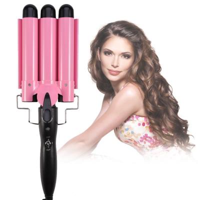 China Hotel Household Salon Professional 3 Barrel Hair Curler Ceramic Curling Iron Deep Wave Long Barrel Curling Iron for sale