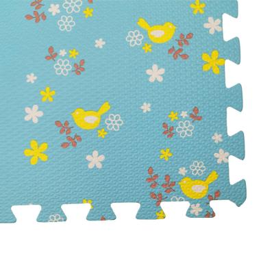 China Wholesale 30*30cm Interlocking Kids Play Eva Foam Rubber Blue Flower Printed Interlocking Play Mat for sale