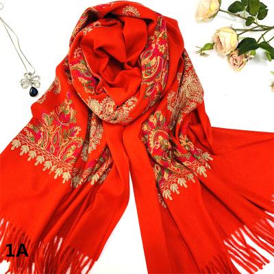 China 2022 Hot Female Cashmere Latest Design Winter Embroidery Fashion Simulated Cashmere Scarf Shawl for sale