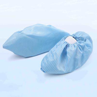 China Dust Free Anti Static Shoe Cover , Soft Soled Stripe Clean Conductive Shoe Cover for sale