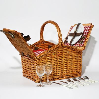 China 100% Vintage Suitcase Picnic Basket Wicker Shape Beach Basket Rattan Weave Camping Basket Summer Handmade Weave Rectangular Picnics for sale