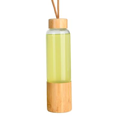 China Gift & Hot Sale High Quality Wholesale Craft Cup Water Bottle Bottom Natural Glass Bamboo Lid for sale