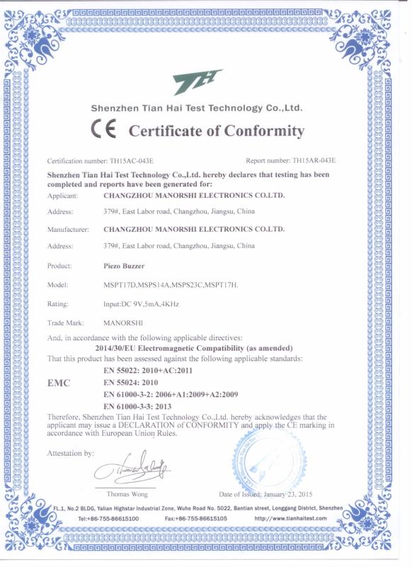 CE - CHANGZHOU MANORSHI ELECTRONICS CO.LTD.