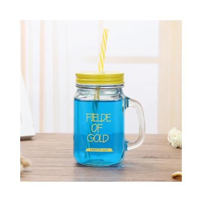 China Great price minimalist single wall handle factory supply glass mug with lid and straw for sale