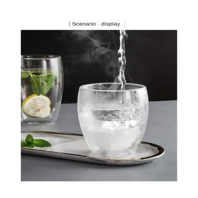 China Economical Minimalist Custom Design Glass Double Wall Heat Resistant Unique Glass Excellent Mug for sale