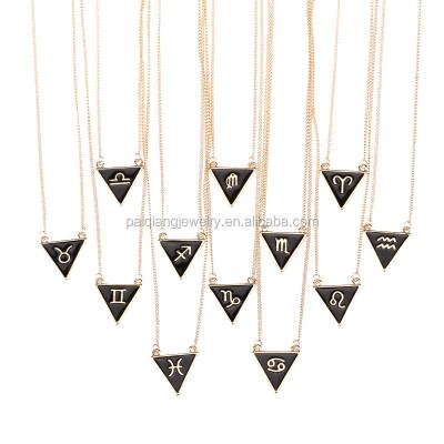 China 2020 Newest Design Vintage Geometric Zodiac Constellations Enamel Triangle Horoscope Top Selling Pendant Necklace for sale