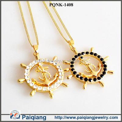 China 2015 Latest Design Gold Rhinestone Charming And Fashionable Rudder Pendant Necklace for sale