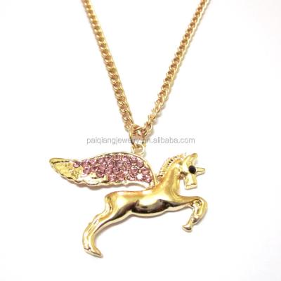 China Wholesale Top Selling ALLOY Rhinestone Pegasus Flying Horse Gold Plated Pendant Necklace for sale