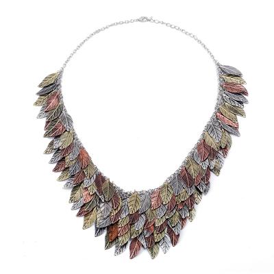 China Charming And Trendy Design Latest Fashion Multi Layer Iron Leaves Statement Necklace for sale