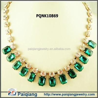 China Charm Crystal Jewelry Designs Green Rhinestone Stone Necklace for sale