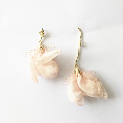 China Trendy Flower Petals Tassel Earrings, Boho Handmade Fabric Chiffon Floral Shoulder Drop Earrings For Woman for sale