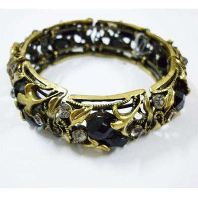 China Retro Vintage Black Glass Brass Crystal Bangle Jewelry for Women and Girl for sale