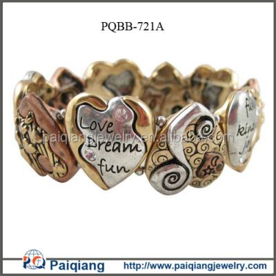 China High Quality Engraved ALLOY Logo LOVE Heart Inspirational Stretch Bracelet for sale