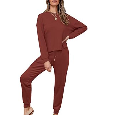 China 2021 QUICK DRY autumn and winter home wear long sleeve suit solid color round neck women long pants for sale