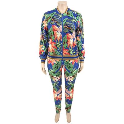 China Print Fashion Casual Zipper Tights QUICK DRY Cut Top Suit Plus Size Two Piece Suit for sale