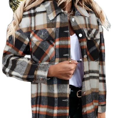 China 2021 Autumn And Winter Ladies Plaid Shirt Breathable Wool Straight Jacket for sale