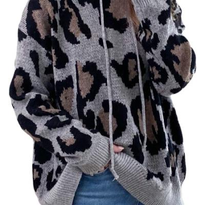 China New autumn and winter loose casual flower leopard sweater QUICK DRY hooded sweater for sale