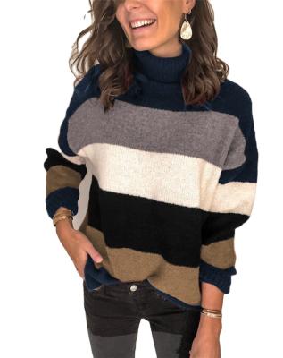 China New QUICK DRY High Neck Quilting Striped Knitted Ladies Sweater Women Large Size for sale