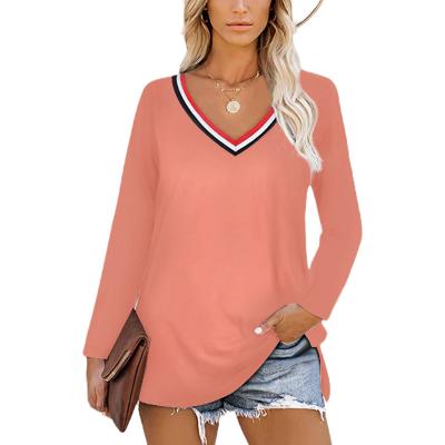 China 2021V-neck Slit Solid Color QUICK DRY Long Sleeve Tops for sale