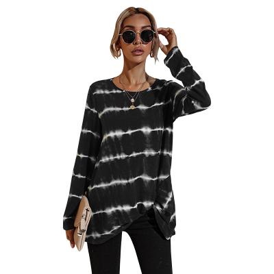 China 2021 QUICK DRY autumn and winter warm fashion tie-dye striped T-shirt women's tops for sale