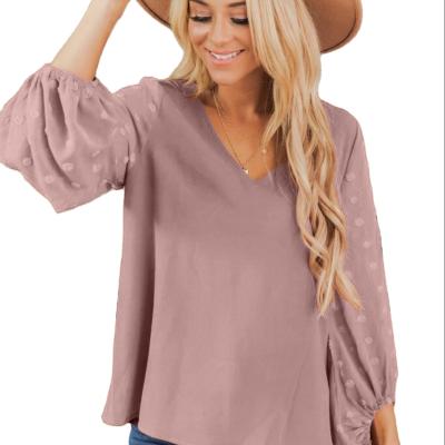 China 2021 QUICK-DRY autumn and winter new V-neck jacquard tops long-sleeved T-shirt for sale