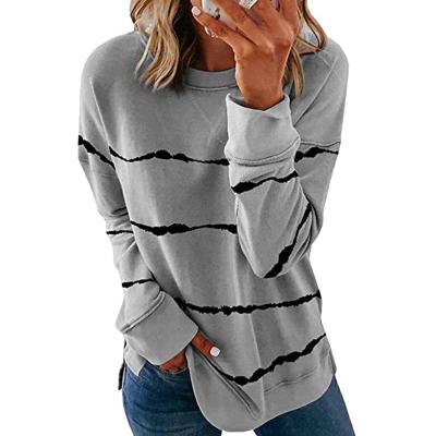 China Anti-wrinkle Tie-dye Printed Striped Round Neck Loose Long Sleeve Sweater for sale