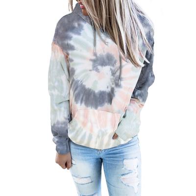 China New Style Breathable Tie Dye Design Casual Fashion Hooded Sweater Long Sleeve Women for sale