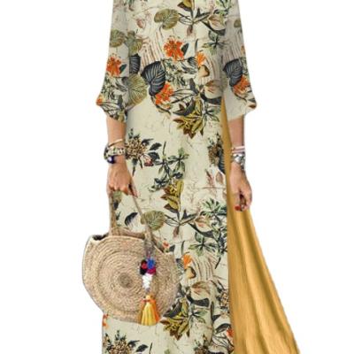 China 2021 QUICK DRY Autumn And Winter Floral Round Sleeve Dress Big Round Neck Swing Skirt Women Long for sale